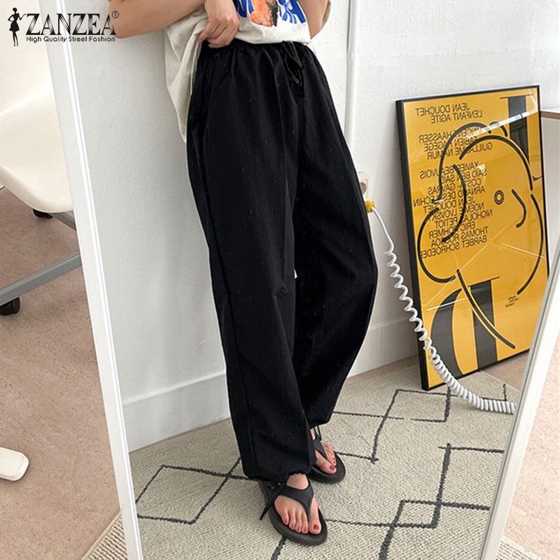 Quần dài ZANZEA ống rộng lưng thun thời trang dành cho nữ