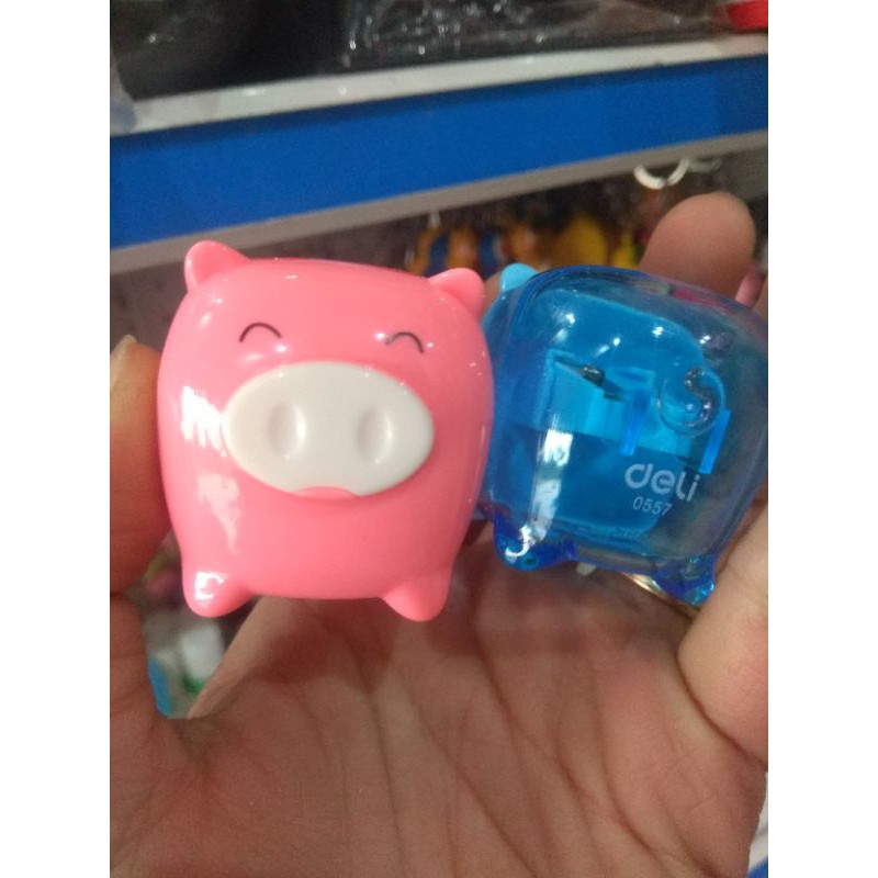 Gọt bút chì hình lợn Deli dễ thương 3 màu xanh dương, xanh ngọc, hồng