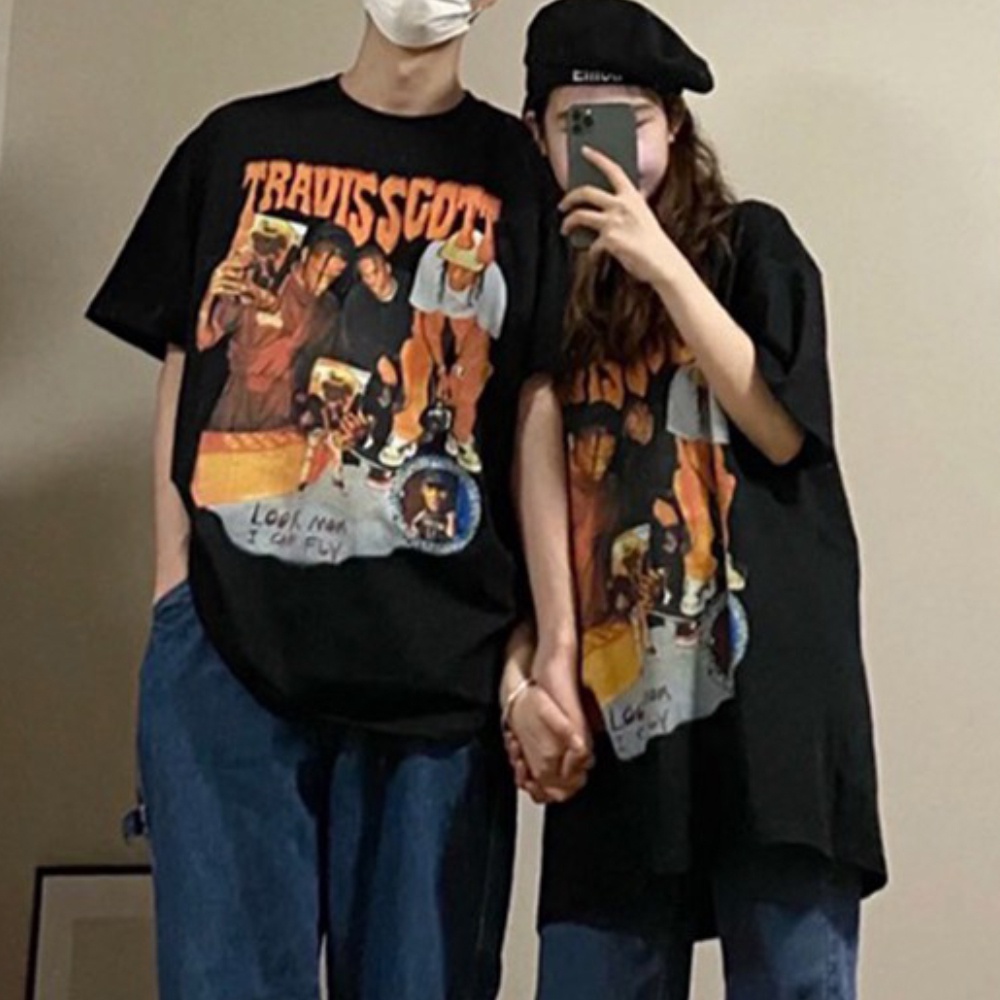 Áo thun tay ngắn cổ tròn in chữ thời trang hip hop