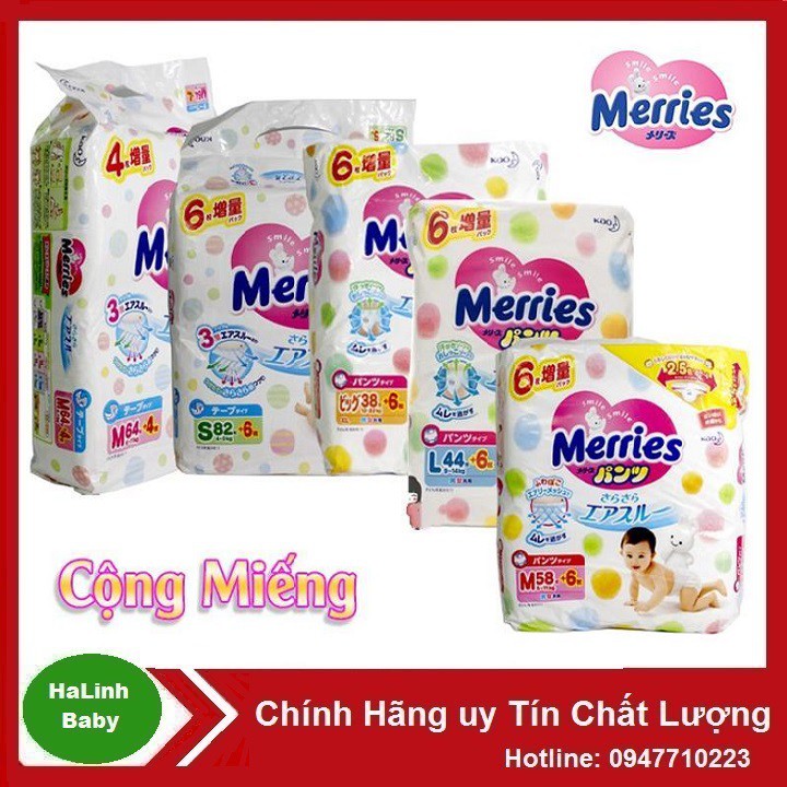 Bỉm Merries Dán/Quần Nội địa Nhật (NB90+6, S82+6, M58+6, M64+4, L44+6, L54+4, XL38+6, XXL26 +2)