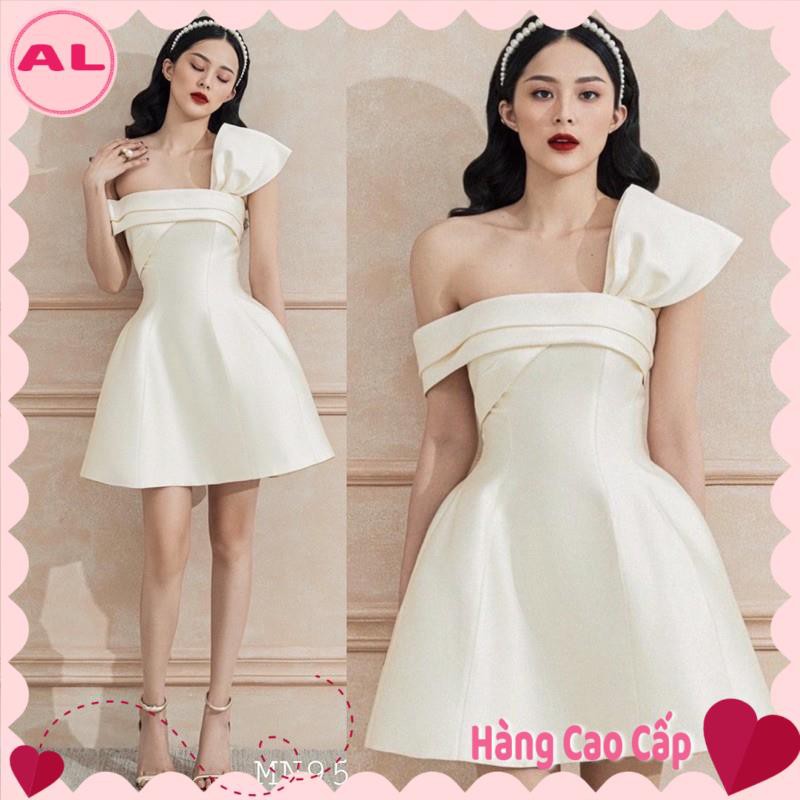 Đầm dự tiệc đầm sang trọng đầm dáng xoè Taffta nơ ngực chéo vai đi chơi dạo phố công sở