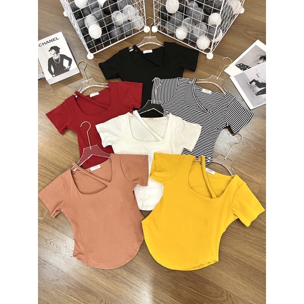 áo thun bozip cổ vuông dây chéo