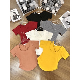 Áo thun bozip cổ vuông dây chéo