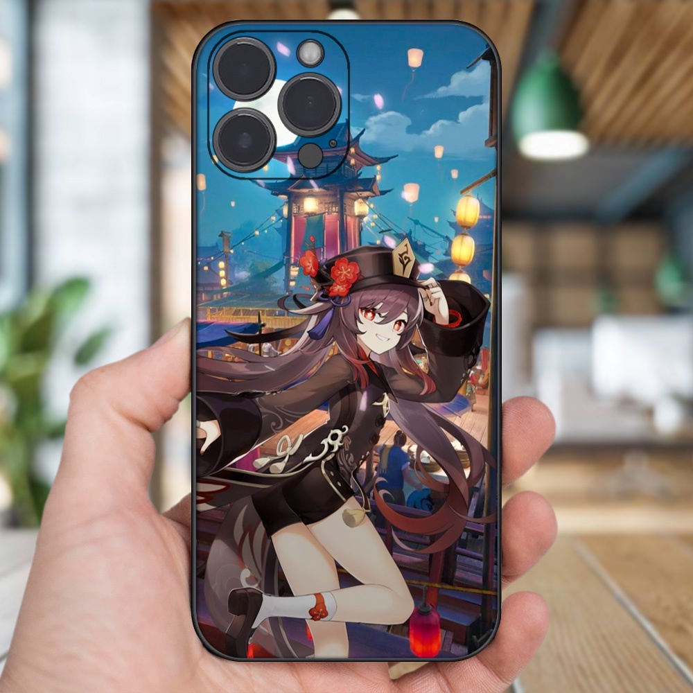 Ốp lưng iPhone 13 Pro Max dẻo đen cạnh vuông in hình Hutao Genshin Impact