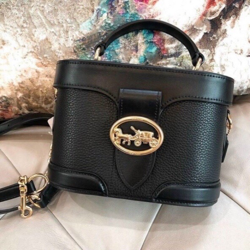 Túi Coach hộp da thật logo mạ vàng sang trọng