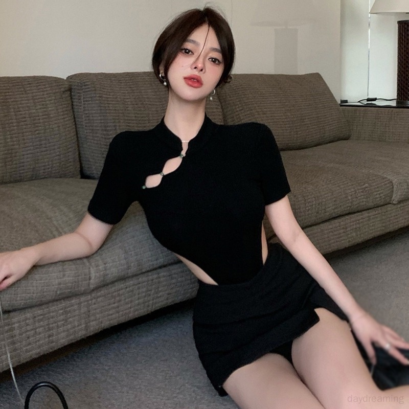 Áo liền quần Tay Ngắn Màu Sắc Thanh Lịch Cho Nữ