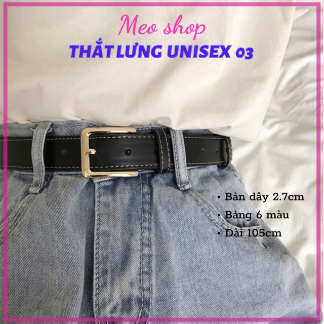 THẮT LƯNG NAM NỮ DA ĐẸP UNISEX Cài Vuông chữ nhật TL009- Dây nịt da đẹp Nam Nữ Vuông đục lỗ 03 Meo shop