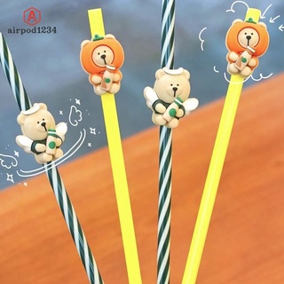 Pumpkin angel with straw brush for the whole family Cartoon cute straw dust plug Environmentally friendly recyclable straw A thumbnail