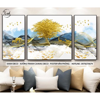 Bộ tranh cây kim tiền phong cách Châu Âu khổ lớn trang trí nội thất