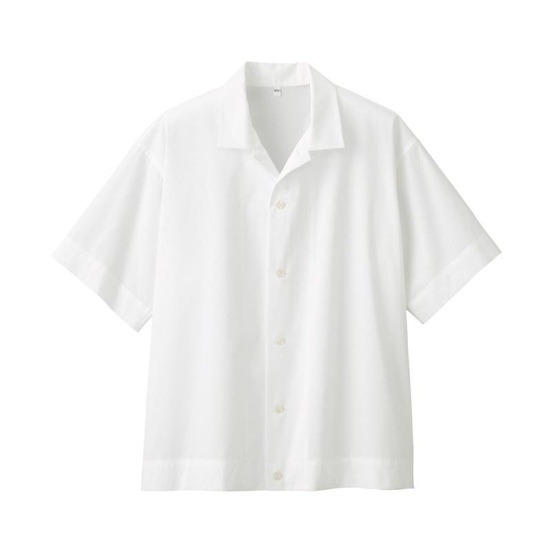 Muji Áo Sơ Mi Vải Co Giãn Cổ Mở Ngắn Tay