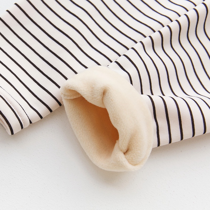 Quần cotton phối nhung ấm áp họa tiết kẻ sọc phong cách Hàn Quốc thời trang thu đông cho bé 90-160CM