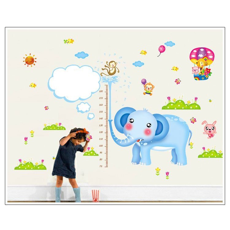 Decal dán tường Thước đo chiều cao voi to- PVC vinyl - DTD016