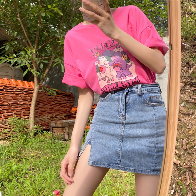 Áo Thun Nữ Tay Ngắn Dáng Rộng In Hình Cá Tính Phong Cách Hàn Quốc