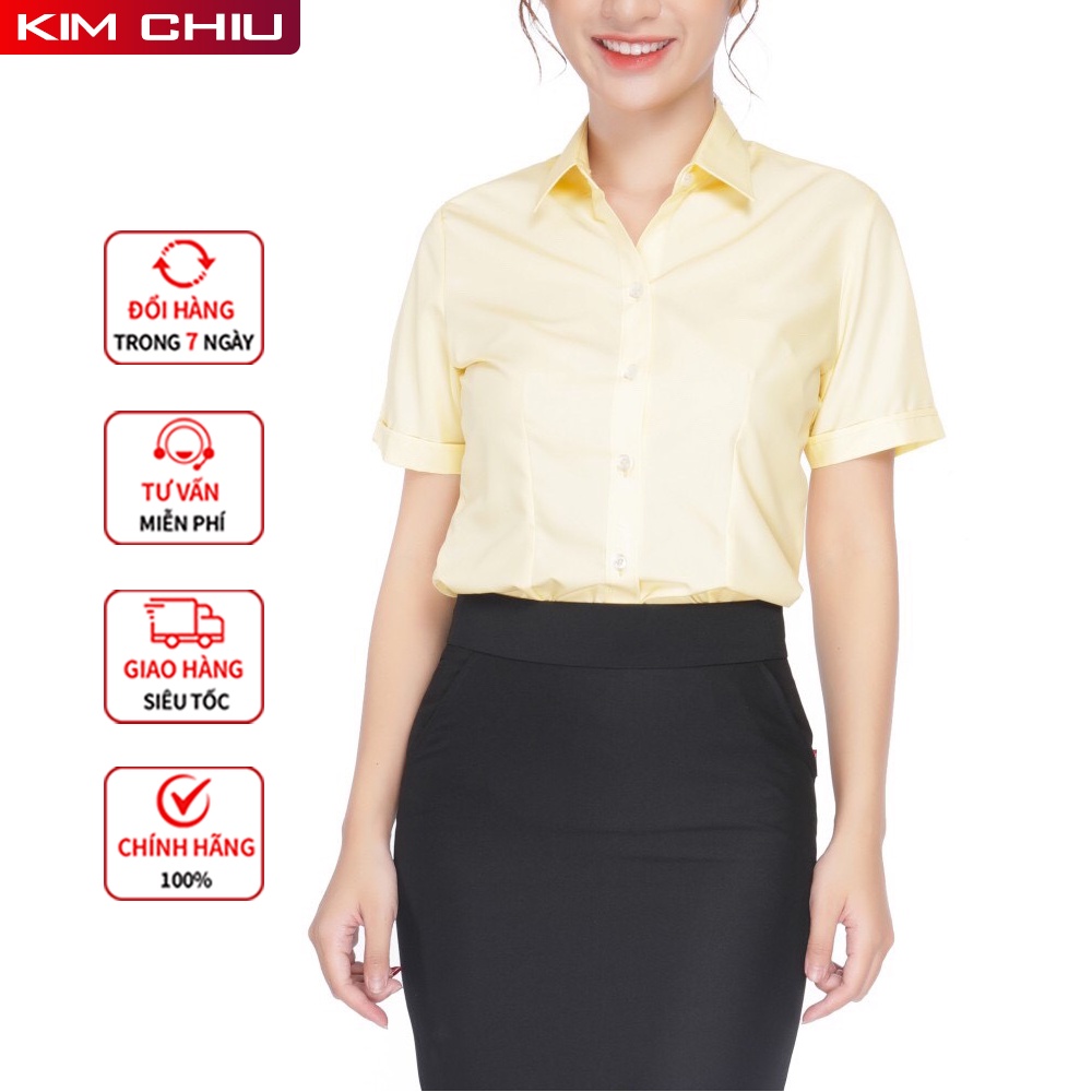 Áo Sơ Mi Nữ Công Sở Cao Cấp Kim Chiu, Form Mai An, Màu Vàng Tươi Tay Ngắn Vải Kate Ý Đẹp Ít Nhăn Giãn Nhẹ, SMTN01