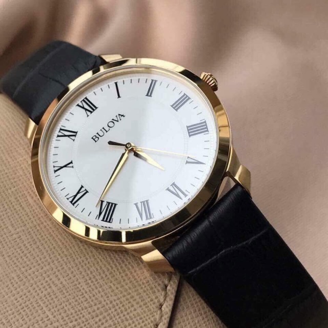 Đồng hồ nam Bulova dây da đen auth