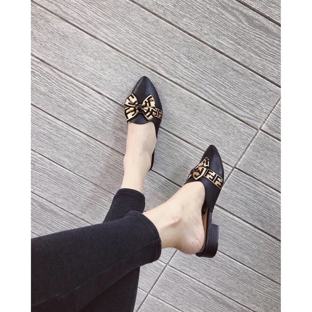 Dép Nữ  -Sục Nơ Fen-di Mũi Tròn  R001 HÀN QUỐC