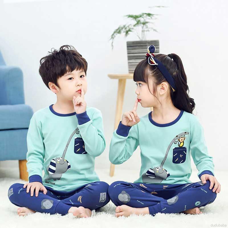Bộ đồ ngủ pajamas tay dài in hình hoạt hình dễ thương dành cho bé trai bé gái từ 2 đến 10 tuổi