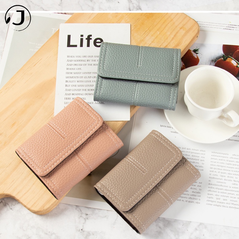 KAITIFEI Ví da nữ cầm tay mini nhỏ gọn đựng thẻ/tiền xu ngắn gập đẹp thời trang cao cấp có khóa kéo sang trọng cho nữ