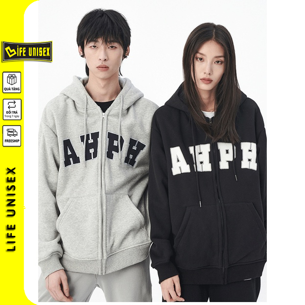 Áo Khoác Hoodie Nỉ AHPH Nam Nữ Ulzzang Unisex Dây Kéo, Áo Khoác Nỉ Form Rộng LIFE UNISEX