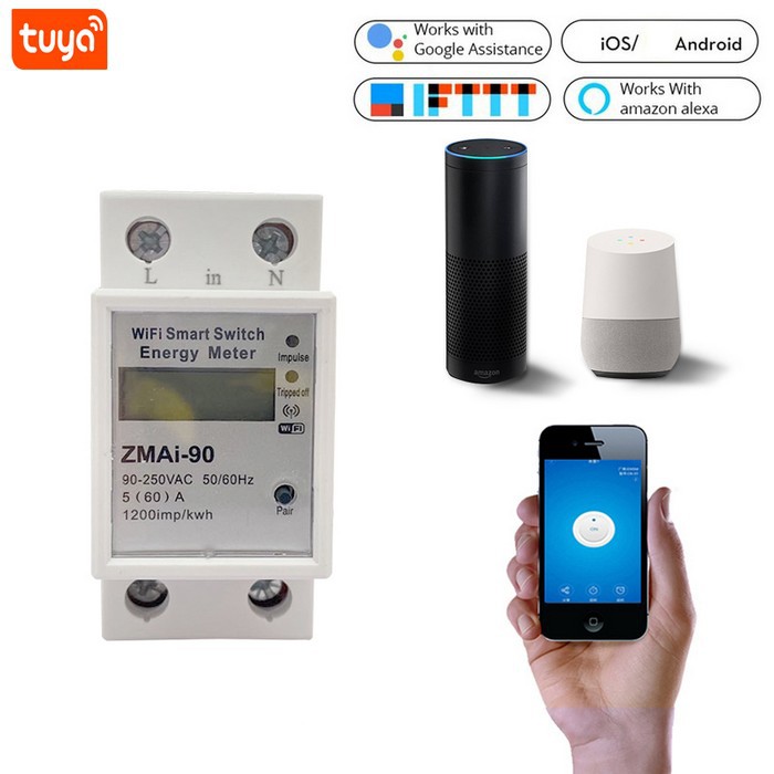 Công tơ wifi Bật tắt điện từ xa 60A TUYA điều khiển googhome