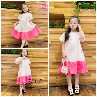 ZUNKIDS-Váy thô hồng mix hồng sen cực phá cách