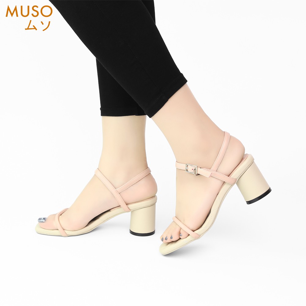 Sandal cao gót 7cm dây ngang Muso lót trám dày dặn êm chân dễ thương cho nữ