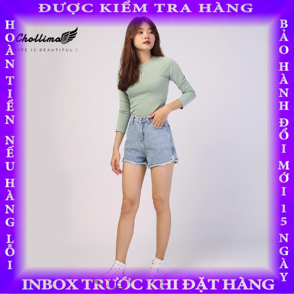 Quần short jeans nữ Chollima tua lai 2 nút QS013 ulzzang phong cách hàn quốc buiduc