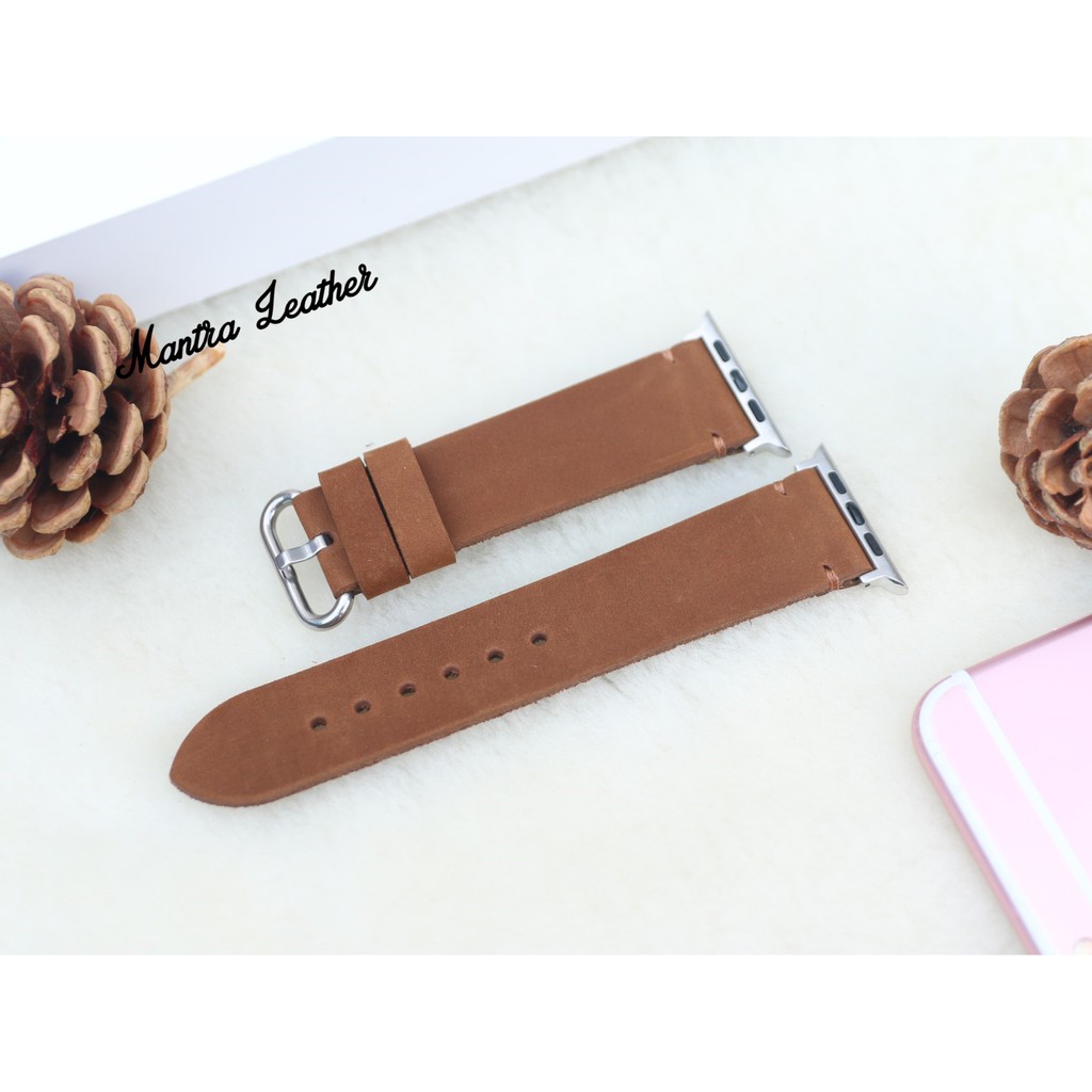 Dây Da Thay Thế Apple Watch Da Bò Sáp Handmade kèm Hộp Gỗ Đẹp