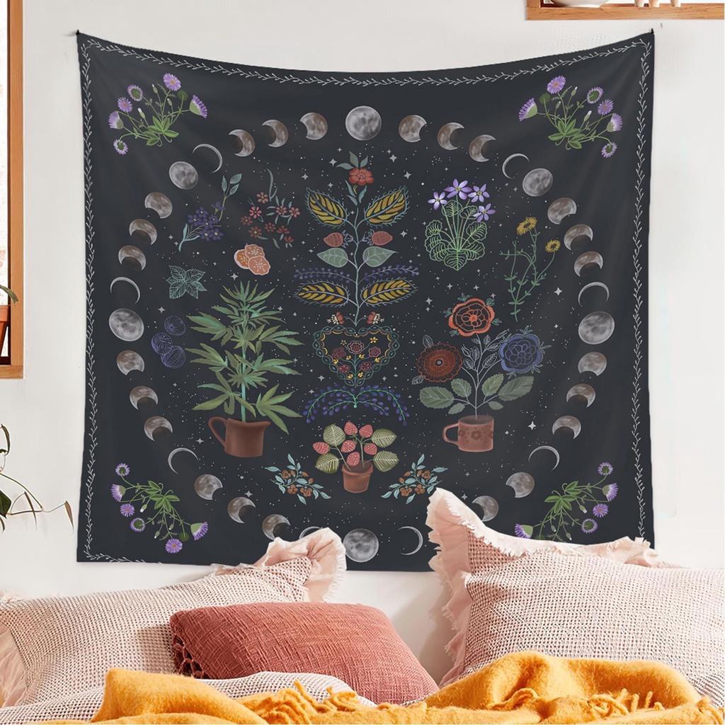 KUNHEV Thảm Treo Tường Họa Tiết Trăng Hoa Mẫu Đơn Phong Cách Bohemian