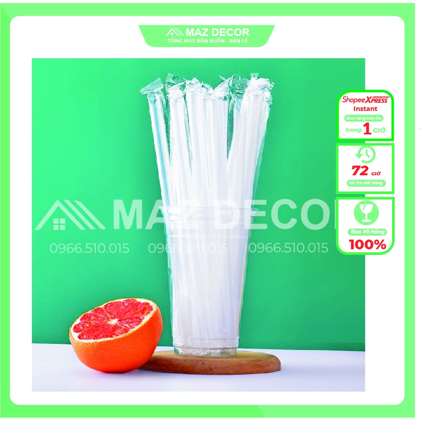 Giá sỉ Ống hút nhựa sinh tố trà sữa có bọc màng phi 8-12 màu Trắng/Đen gói 500g hàng công ty nhựa an toàn cho sức khỏe