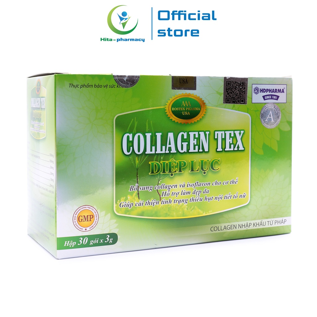 Cốm Collagen Diệp Lục bổ sung acid hyaluronic đẹp da, tăng nội tiết tố nữ - 30 gói [Collagen Tex Diệp Lục gói]