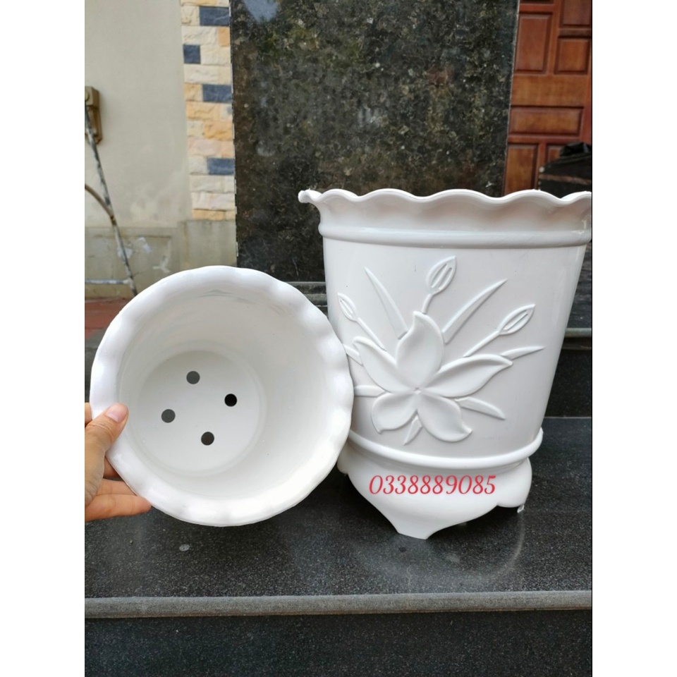 Chậu Nhựa tròn Trồng Cây giả sứ cao cấp hình hoa sen - giống chậu sứ 99%