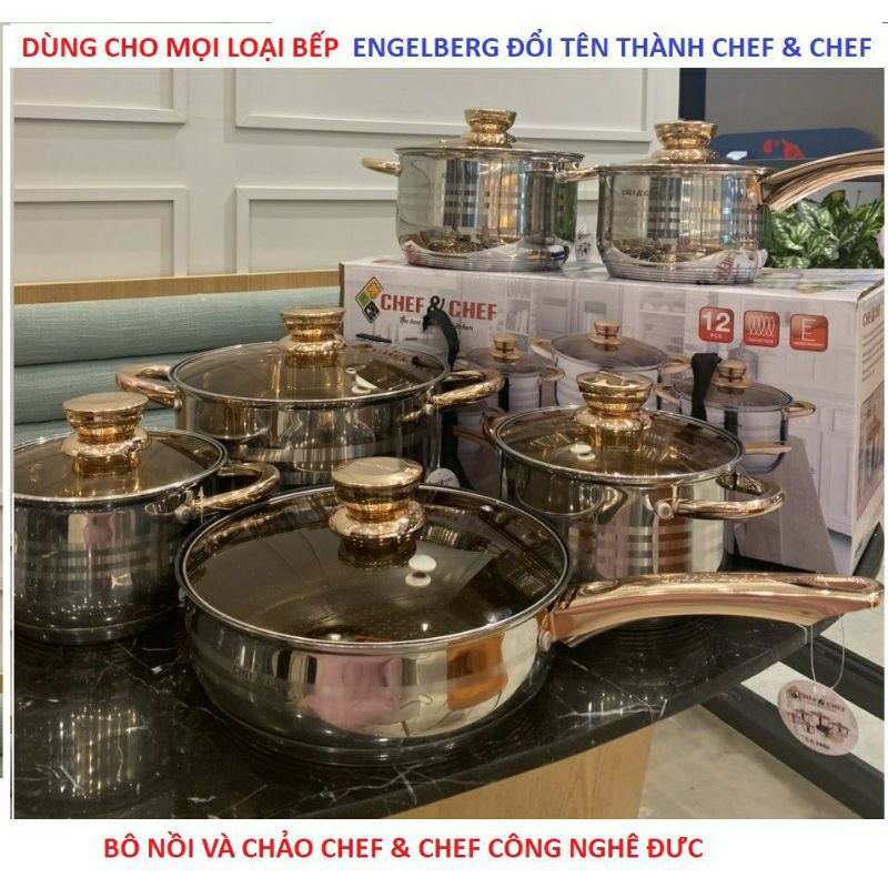 Bộ nồi 5 đáy Chef&Chef 6 món nhập khẩu 12 chi tiết