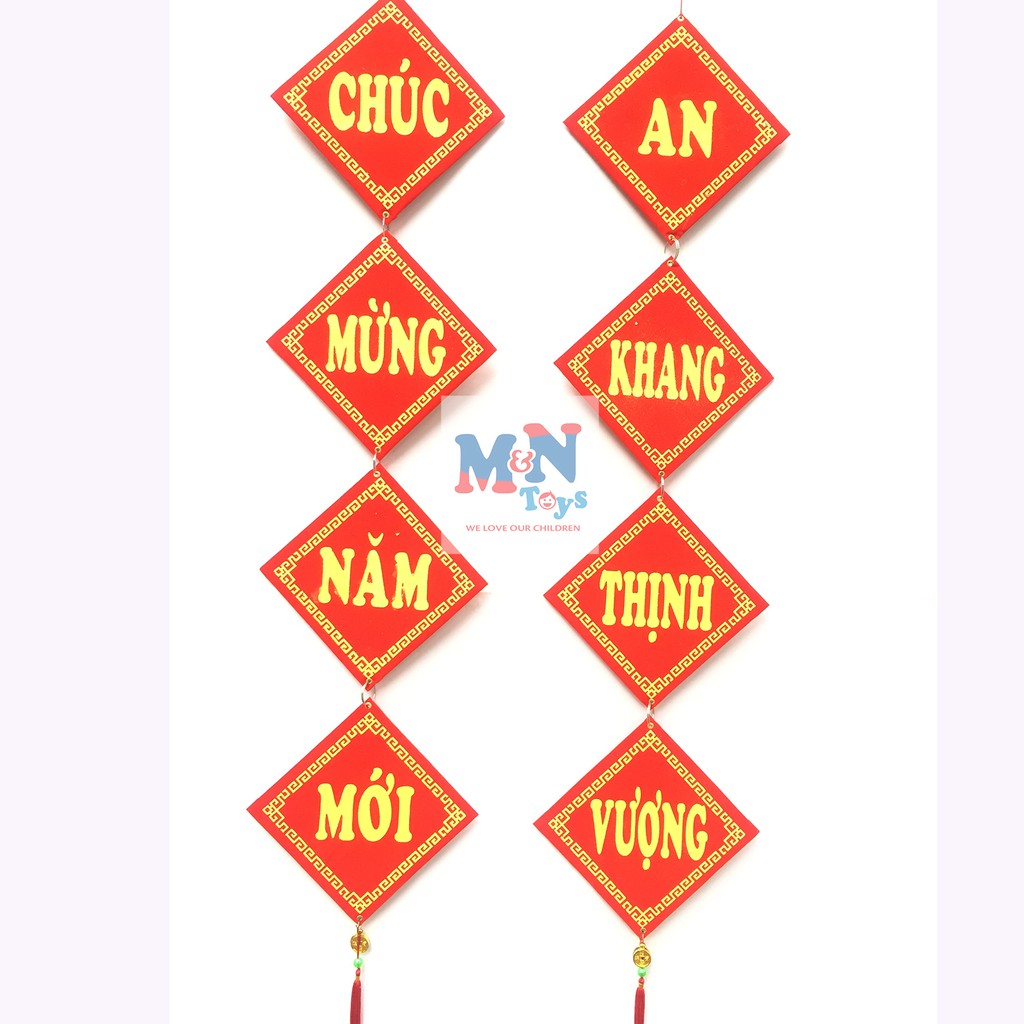 Bộ đôi khánh nhung Chúc Mừng Năm Mới - An Khang Thịnh Vượng trang trí Tết