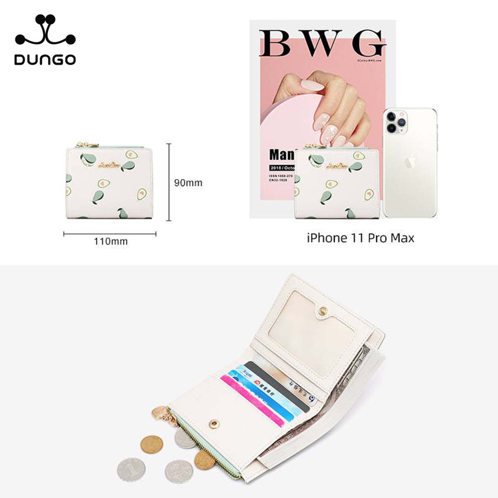 Ví Nữ Mini JUST STAR Da Trắng in Quả Bơ Xinh DUNGO