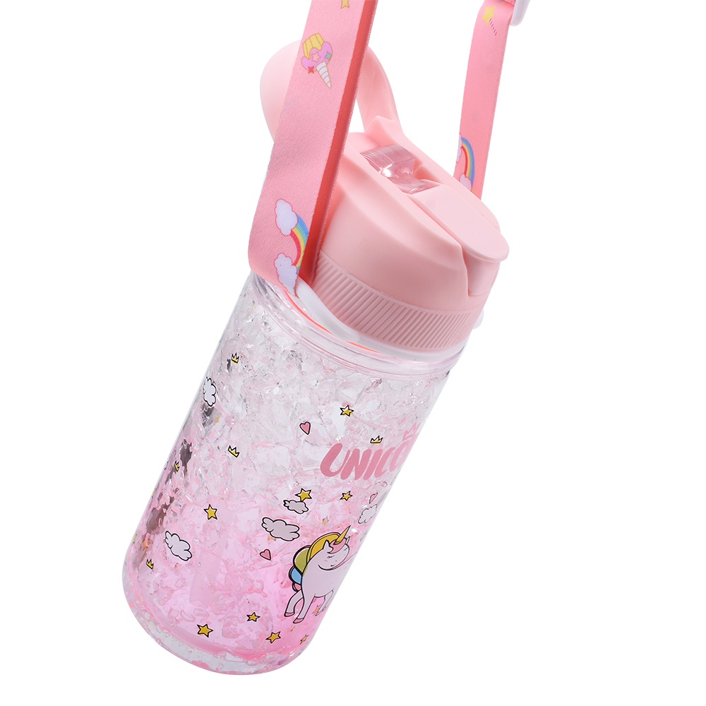 Bình Đựng Nước 400ML / 13.5oz Kèm Ống Hút In Hình Kỳ Lân Dễ Thương Tiện Dụng Cho Bé Gái