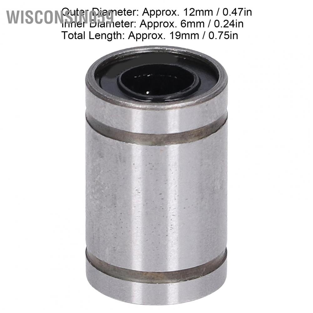 Wisconsin059 10Pcs Linear Motion Bearing Cylinder Optical Axes Slider Test Frame Spare ID 6mm OD 12mm LM6UU