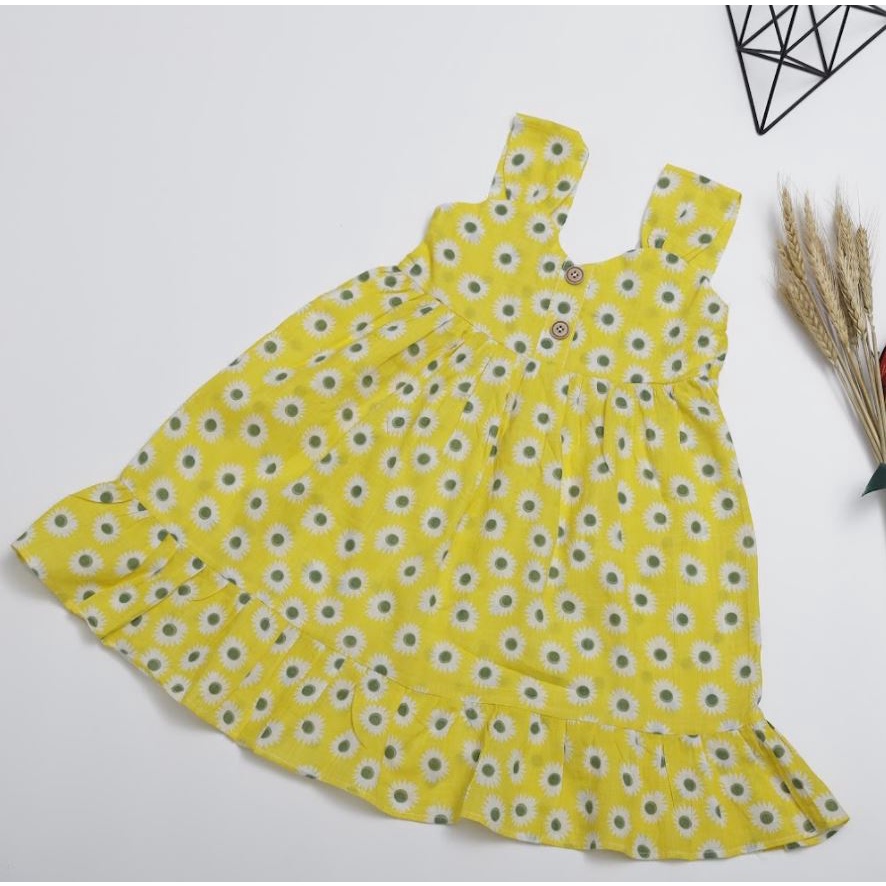 Đầm cho bé gái dáng xoè cotton 1-6 tuổi họa tiết hoa cúc MonBabies VL60 - Váy cho bé gái thời trang trẻ em