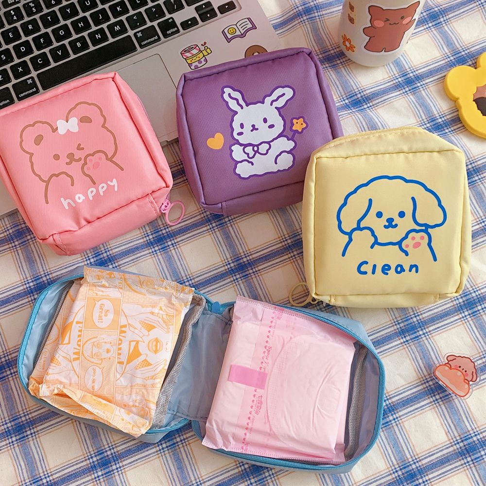 Túi Đựng Khăn Giấy/Khăn Ăn Bằng Cotton Len Cotton In Họa Tiết Hoạt Hình Phong Cách Hàn Quốc Chất Lượng Cao Nhỏ Gọn Tiện Dụng