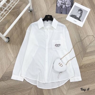 Áo sơ mi túi in chữ kí thanh nhã