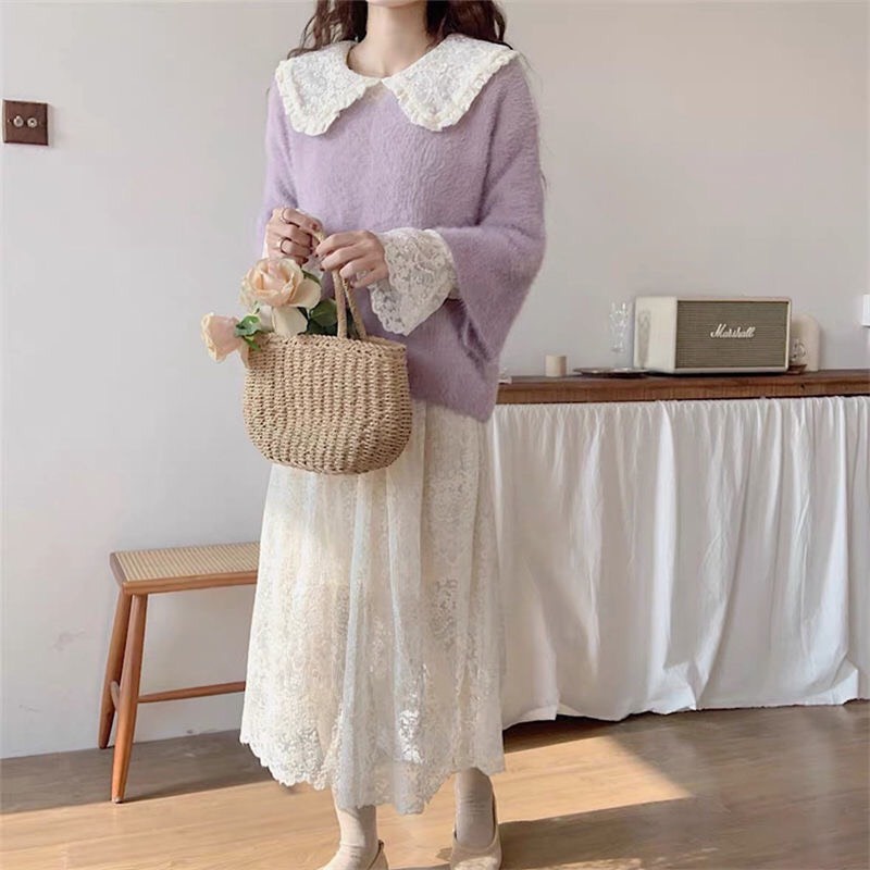 Đầm dài tay trắng tiểu thư Vintage