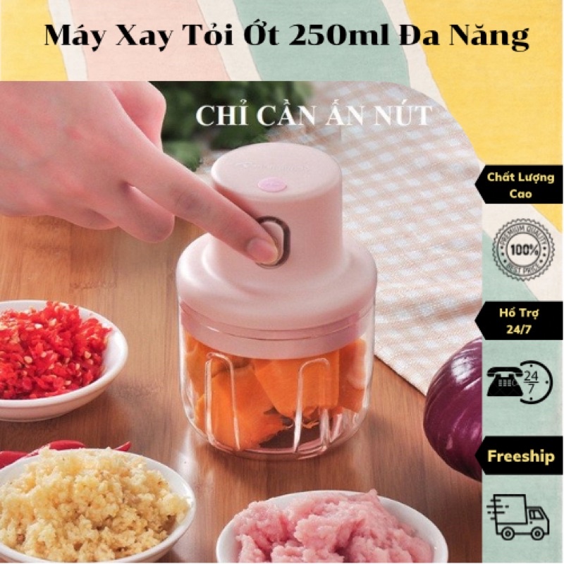 Máy xay tỏi ớt đa năng thể tích 250ml - Máy xay mini cầm tay có cổng sạc Usb