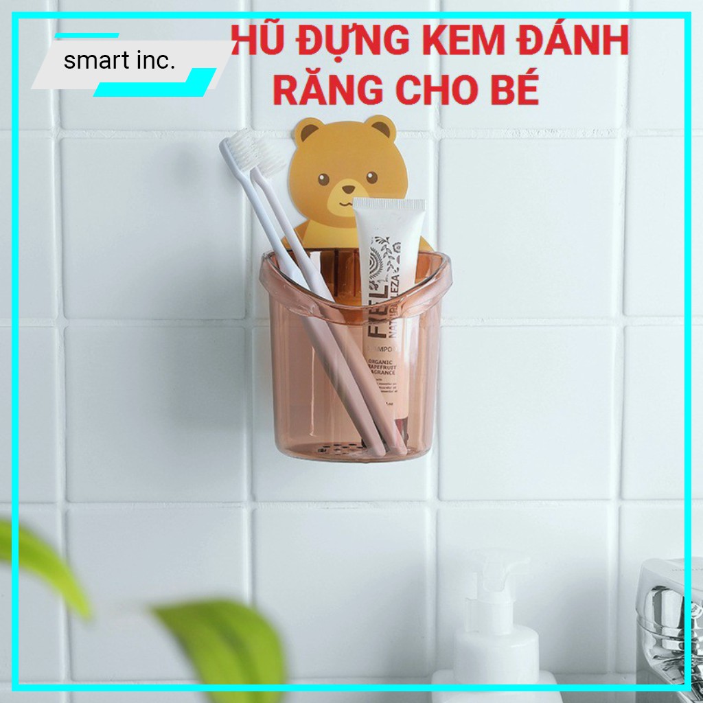 Kệ Để Hủ Ly Nhựa Đựng Bàn Chải Kem Đánh Răng Cho Bé Gắn Tường Giá Treo Cốc Khay Dán Tường Hình Thú Gấu Cute