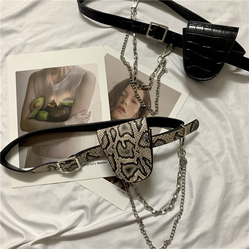 New Korean Version Of The Mini Hipster Belt Small Bag Punk Chain Olive Fashion Pocket Decorative Belt Ins