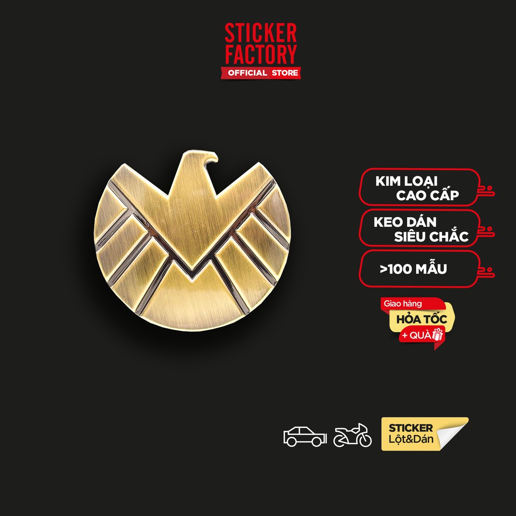 Sticker hình dán metal 3D Shield Avenger màu vàng đồng