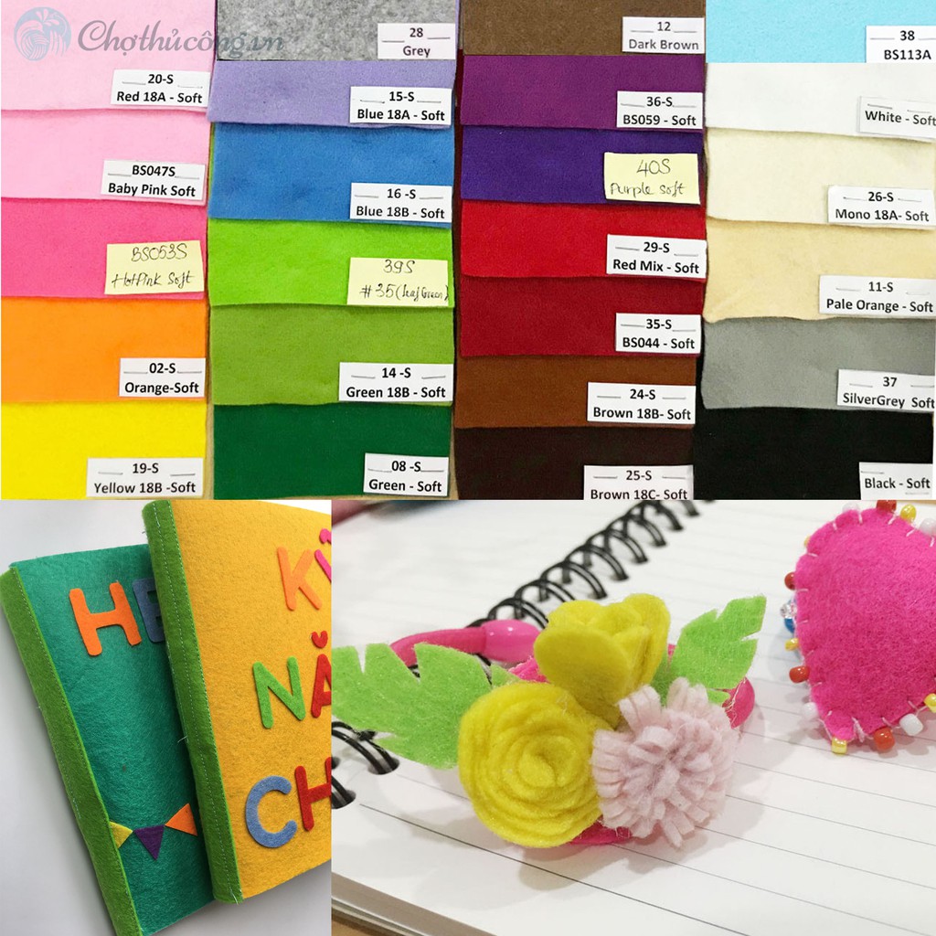 Combo 50 tấm vải nỉ mềm 90 X 90cm nhiều màu (vải dạ / soft felt) dùng làm đồ handmade, craft, thủ công, đồ chơi