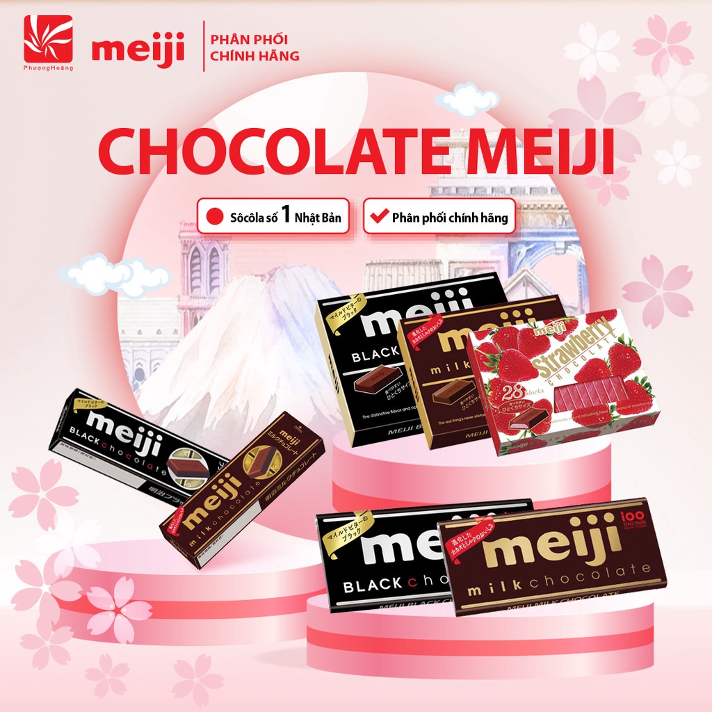 Socola Đen/Sữa/Dâu Meiji Black/Milk/Strawberry Chocolate 41g*10 viên/120g*26 viên/50g*1 thanh Nhật Bản