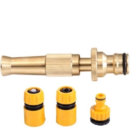 Vòi phun tăng áp bằng đồng cao cấp - Vòi tưới cây ,rửa xe và bộ 3 nối ống 13-18mm
