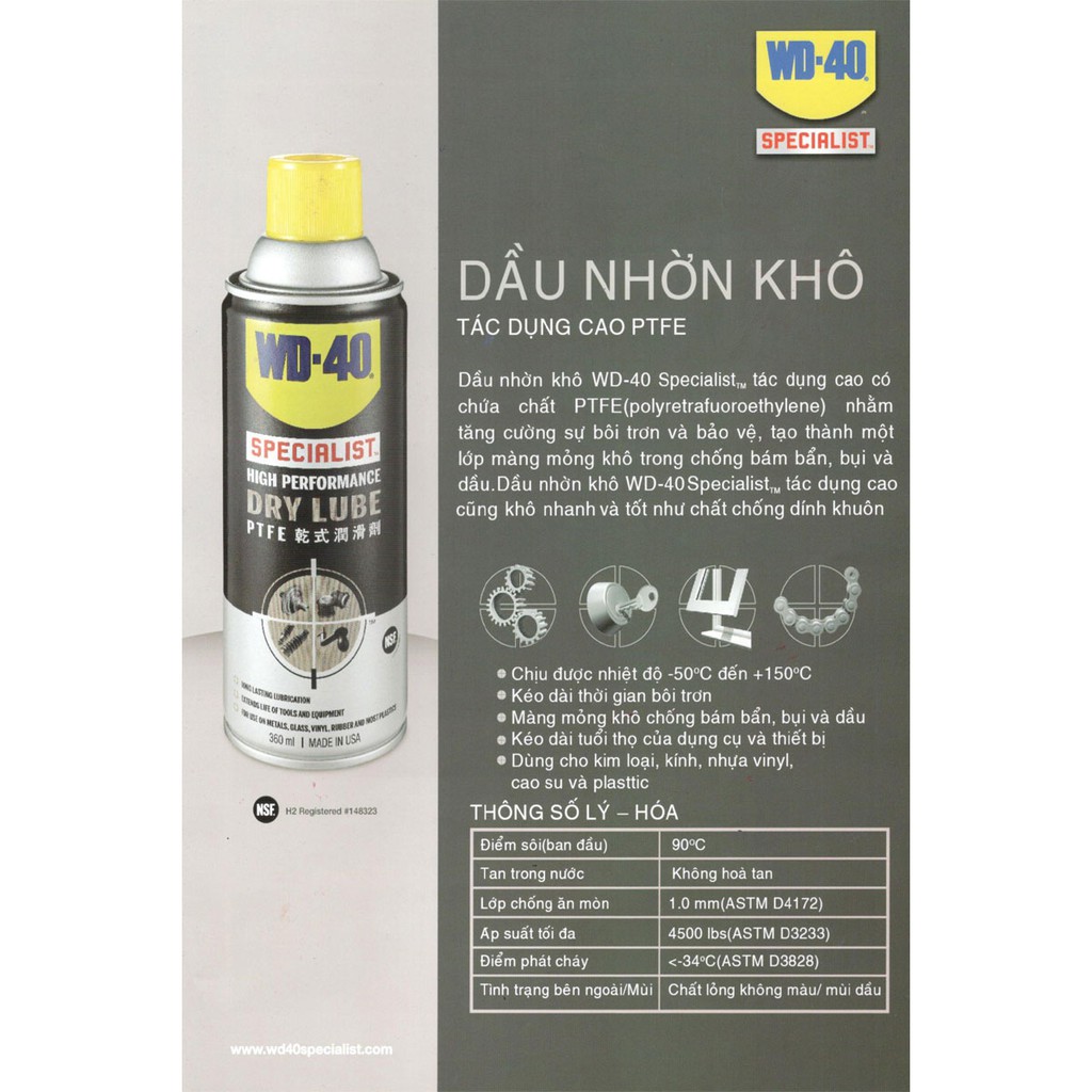 Dầu nhờn khô WD-40 Specialist High Performance Dry Lube (360ml)