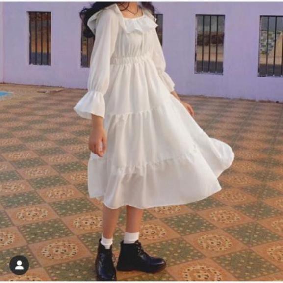 [RẺ VÔ ĐỊCH] Váy Tiểu Thư Trắng Trễ Vai Hoặc Cổ Vuông Vintage - Đầm Xòe 2 Lớp Mặc Nhiều Kiểu Hot